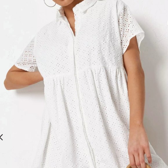 White Broderie Shirt Smock Dress - Picture 1 of 2